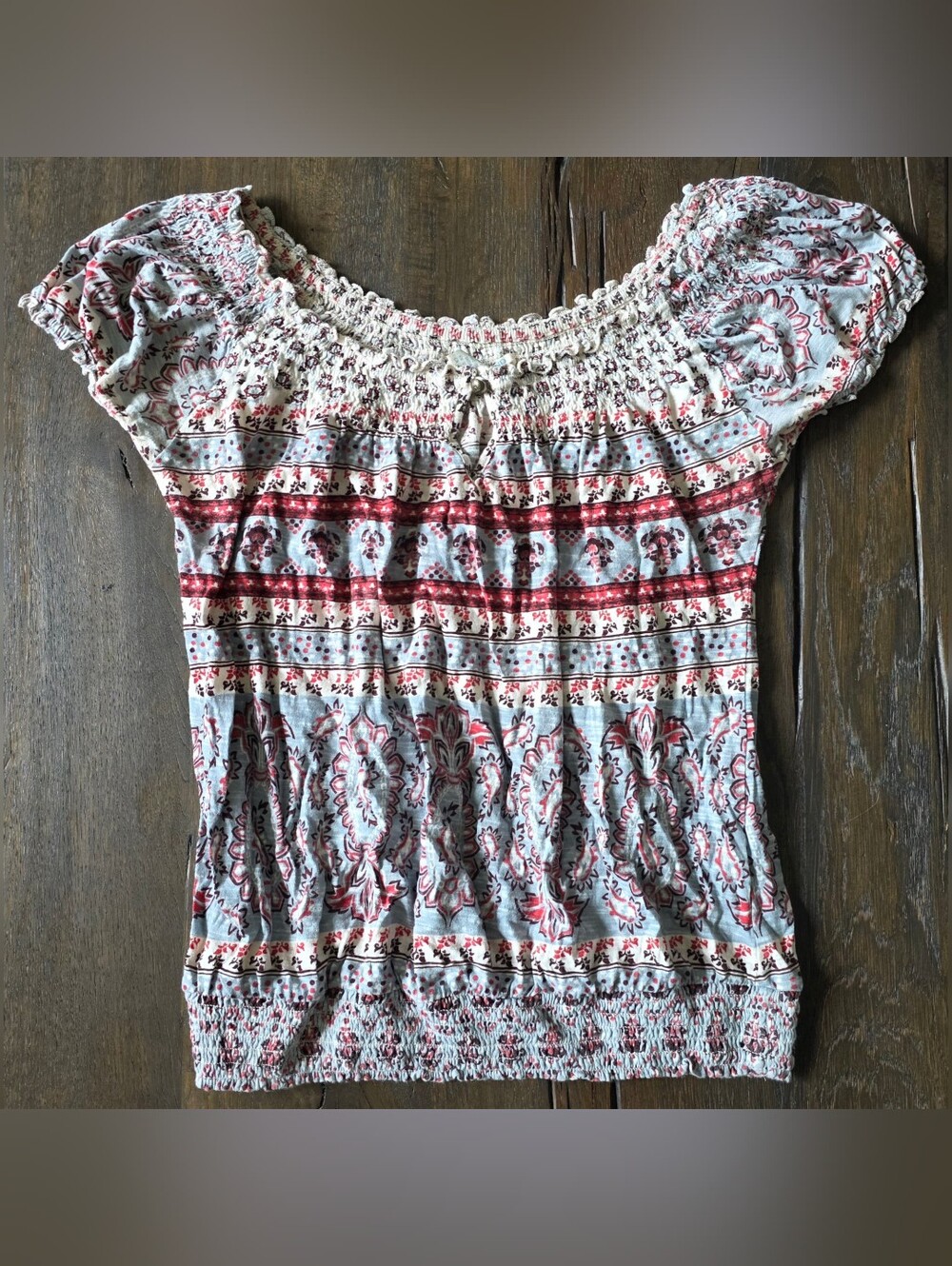 Lucky Brand Y2K Cap-sleeve Smocked Waist Top Size M Excellent Condition